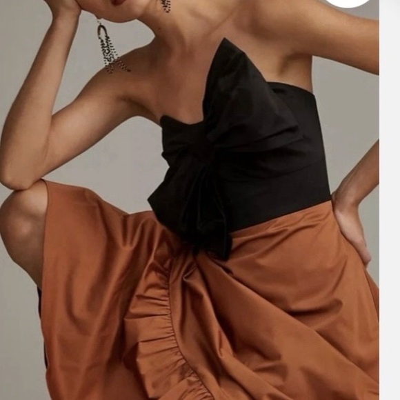 Anthropologie Hutch 18W RUNS SMALL Bow-Tie Tiered Ruffle Maxi Dress Black Brown - Picture 2 of 12